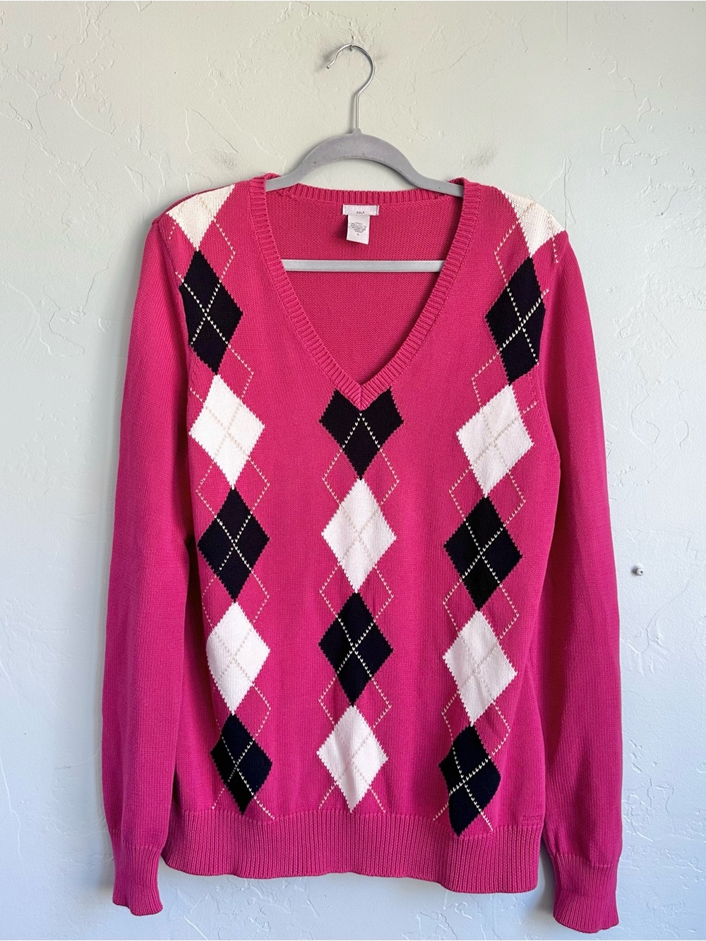 Vintage Izod Golf Pink Diamond Argyle‎ V-Neck Sweater Women Large EUC Preppy Y2K
